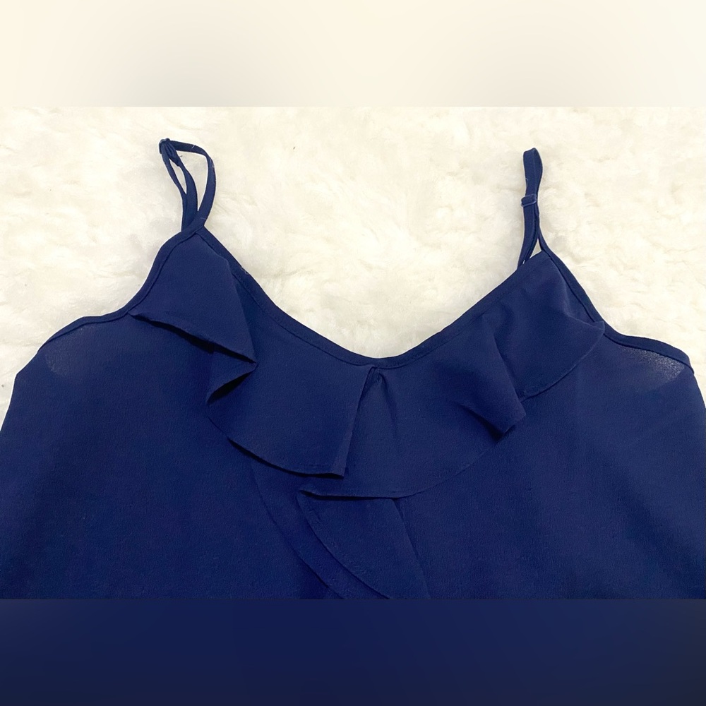 Paper Crane Womens S Navy Blue Ruffle Cami Top Boho Y2K Summer Coastal Grandma - Picture 4 of 16